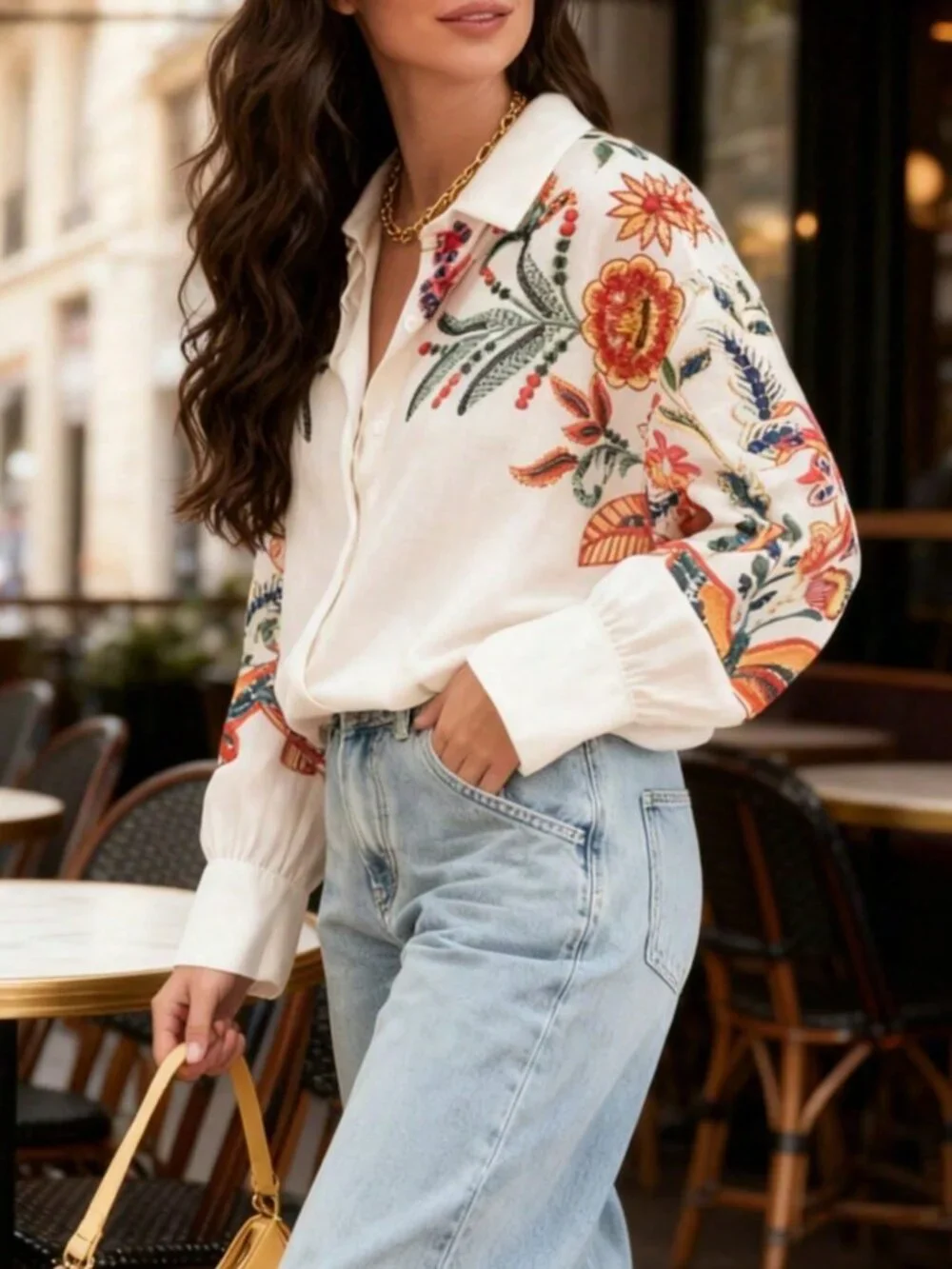 White Casual Women's Floral Print Regular Drop Shoulder Long Sleeve Shirt - Picture 3 of 10
